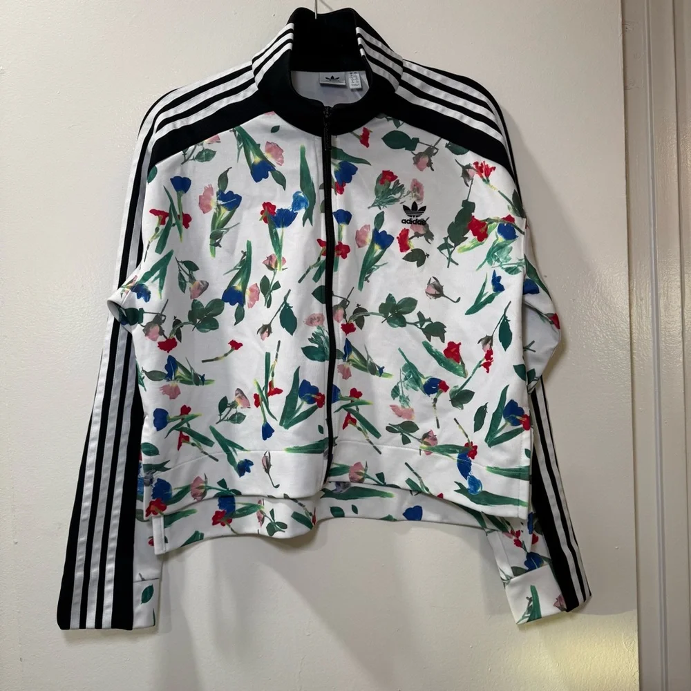 Adidas Originals Floral Track Jacket | Cropped Zip-Up | Size L - Picture 4 of 13